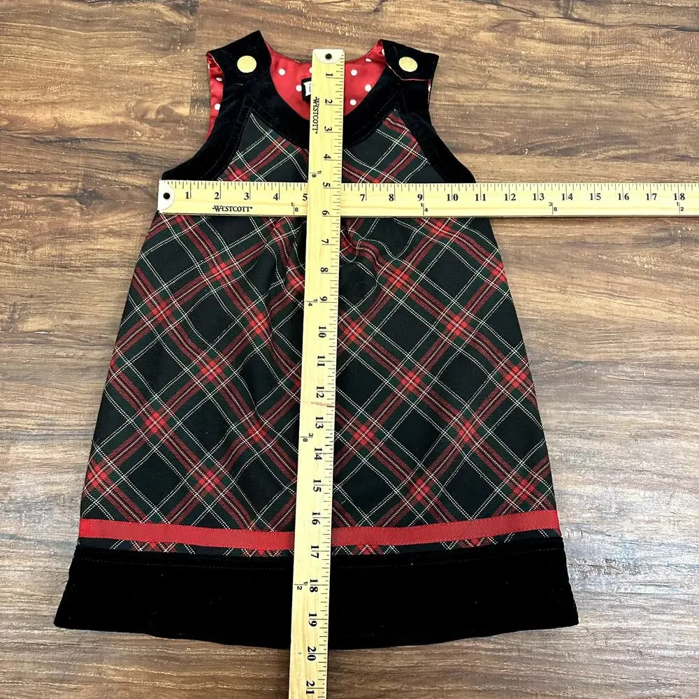 Children's Place Tartan Plaid Dress Pinafore Velvet Girl 3T Black Red Christmas